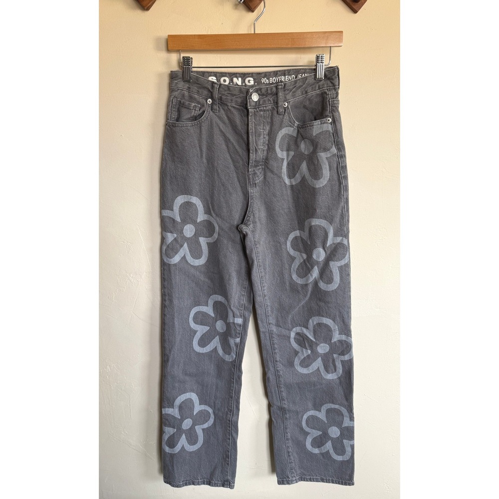 S.O.N.G. Boyfriend Jeans Women 5/27 Gray Excellent Floral Print 90s High Rise